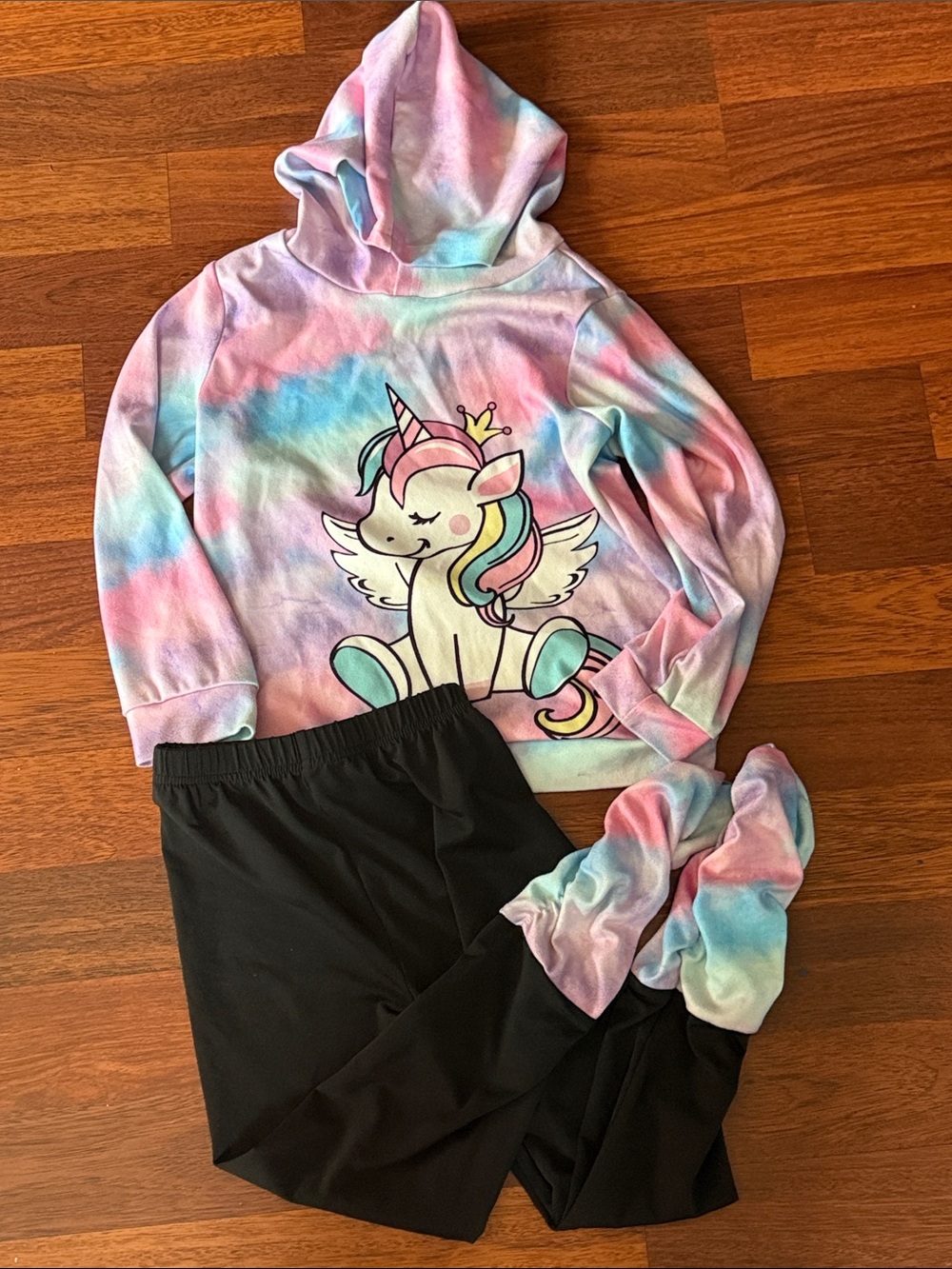 3/$12 SHEIN Pastel Pink & Blue Tie-Dye Unicorn Hoodie Set (7Y)